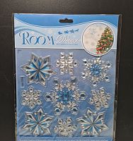 Наклейки новогодние объёмные.  YQQ- 1003. Снежинки голубые.