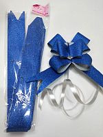 Бант складной "Синий с серебряной крошкой", Диаметр 10 см, Упаковка 10 шт