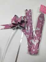 Бант складной.Цвет розовое серебро с сердцами. Упаковка 10 шт.