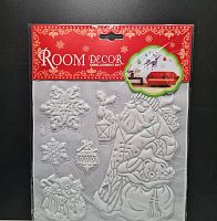 Наклейки новогодние объёмные глиттерные.  SE-006. Дед мороз с подарками.