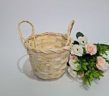 Корзина натуральная плетёная, желтая, с двумя ручками.