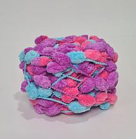 Пряжа плюшевая с помпонами. Цвет голубой, ярко розовый ,сиреневый
