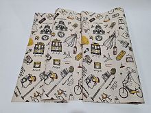Ткань лён.  Трамвай, девушка, велосипед. Ширина 48 см, длина 4,5 м.