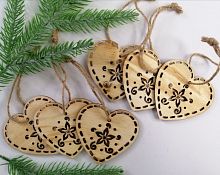 Деревянные сердца на ёлку, 6 шт. 7 см