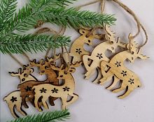 Деревянные олени на ёлку, 6 шт. 6 см