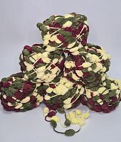 Пряжа плюшевая с помпонами. Цвет бордовый,  лимонный,  оливковый  Упаковка 6 шт.