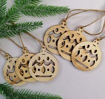 Деревянные шары на ёлку, 6 шт. 7 см