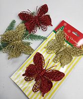 Блестящий декор "цветные бабочки", 2шт. 10см