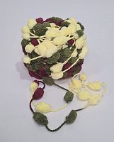 Пряжа плюшевая с помпонами. Цвет бордовый,  лимонный,  оливковый