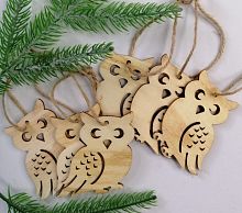 Деревянные совы на ёлку, 6 шт. 7 см