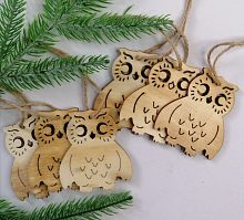 Деревянные совы на ёлку, 6 шт. 7 см