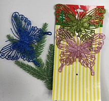 Блестящий декор "цветные бабочки", 3шт. 13см